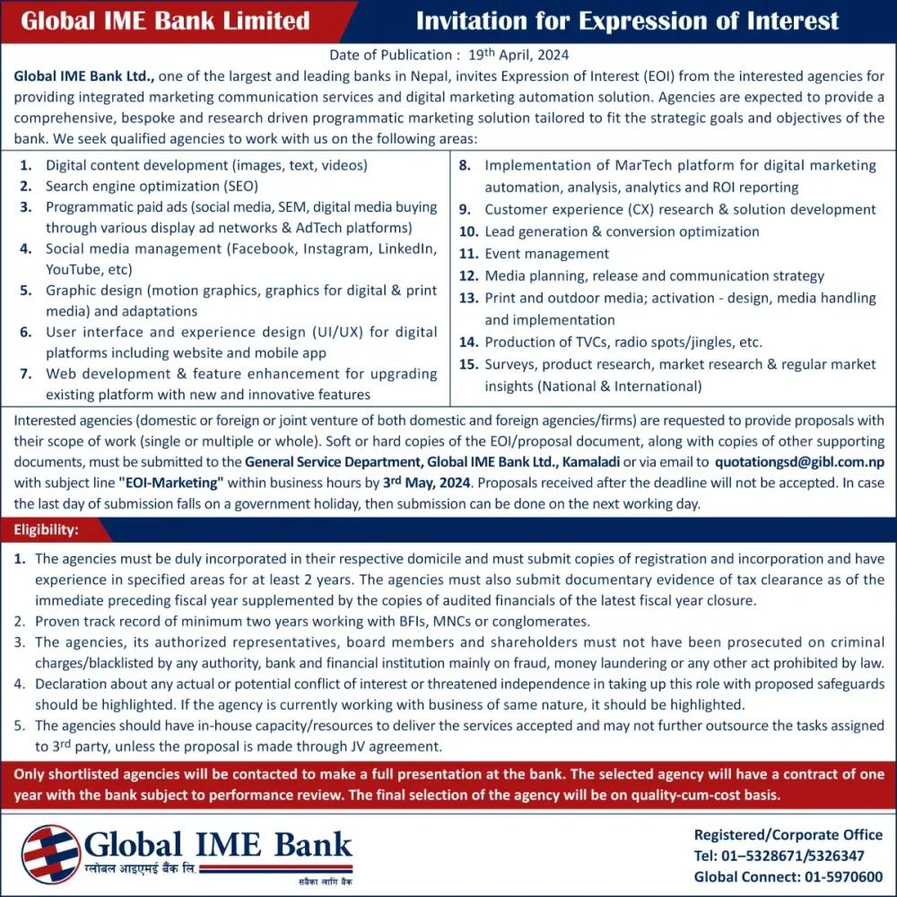 Invitation for Expression of Interest for Marketing, Branding, Digital Marketing