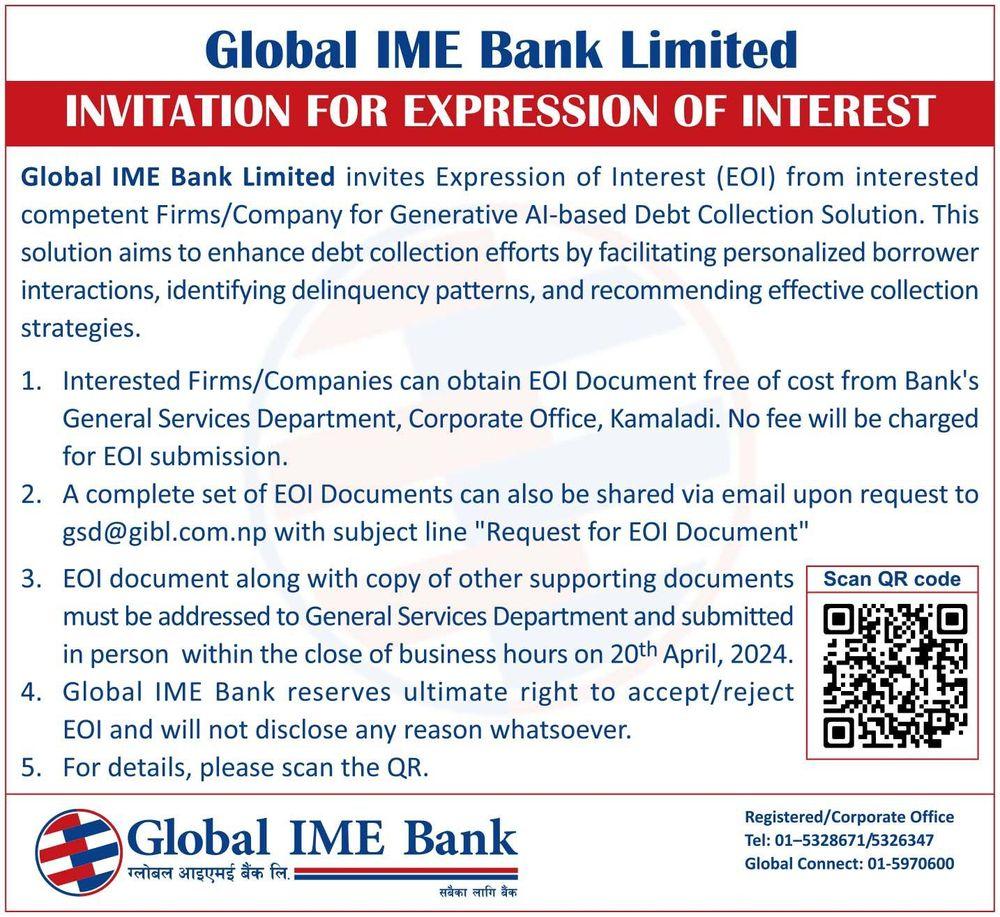 Invitation for Expression of Interest for Generative AI-based debt collection solution.