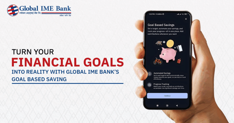Global IME Bank Goal Based Saving feature on mobile app for achieving financial goals.